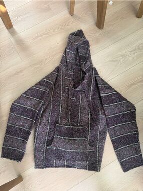 Hooded Striped Pullover Sweater - Purple
